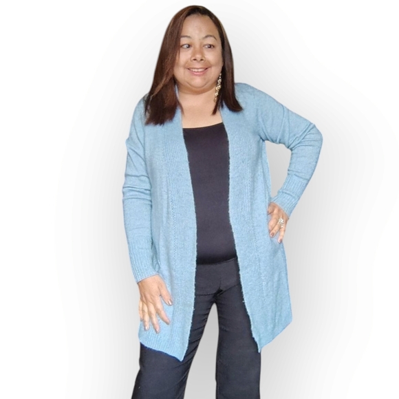 🎊3 FOR $10 RICKIS WOMENS BLUE SMALL CARDIGAN SWEATER - Picture 3 of 4